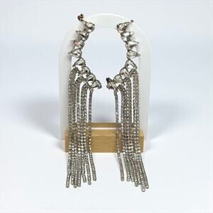 Silver Rhinestone Tassel Dangle Earrings